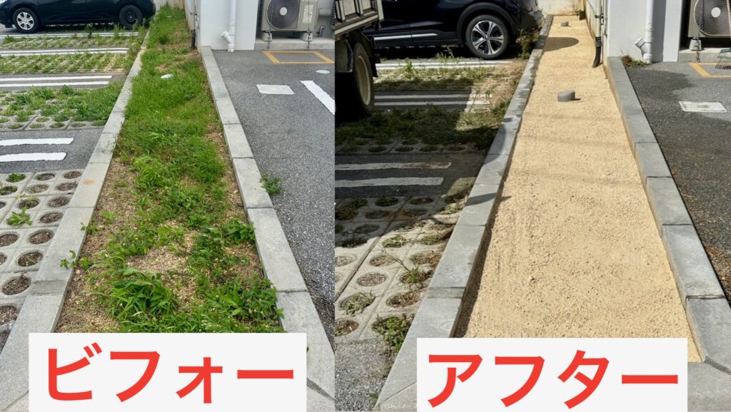 ビフォーアフター　雑草対策　草なしくん
